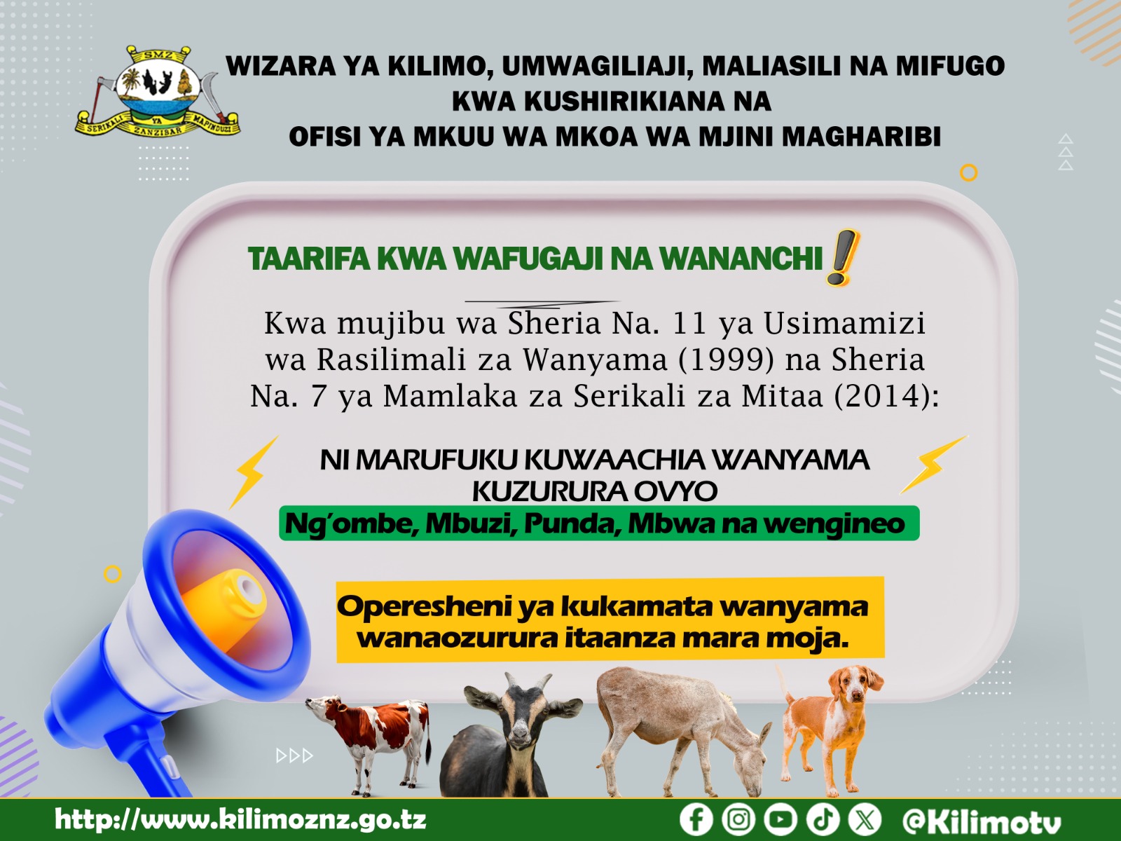Operesheni Ya Kukamata Wanyama Wanaozurura Itaanza Rasmi