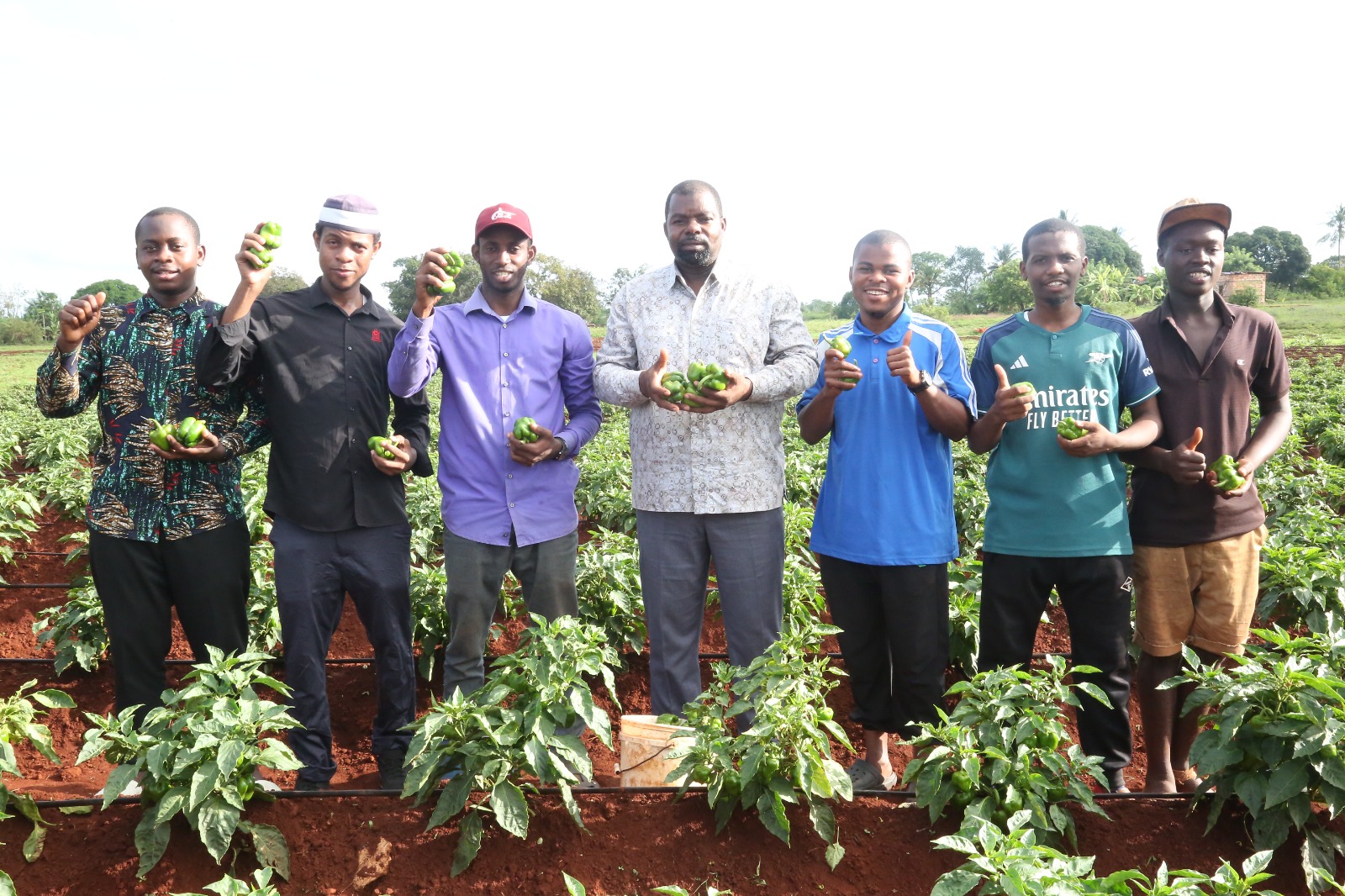 Waziri wa Kilimo Mhe. Suleiman Masoud Makame, Ashiriki Uvunaji wa Pilipili Boga na Vijana wa Kikundi cha Stakeholder Bambi Kiembeni